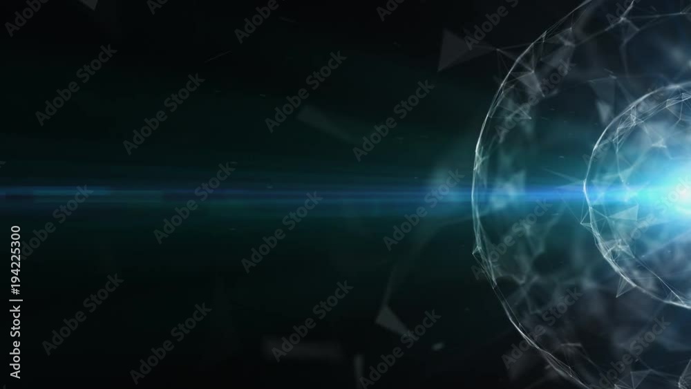 Poster 3D abstract technology over intersections and particles. Network of lines with sphere shape. Lens flare effect.