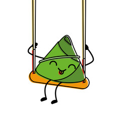 kawaii happy rice dumpling in swing play cartoon vector illustration 