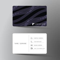 Realistic detailed business card design. With inspiration from the abstract. Contact card for company. Two sided black and white on the gray background. Vector illustration. 
