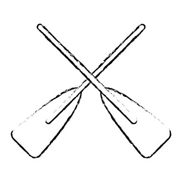 two wooden crossed boat oars sport vector illustration   sketch style design