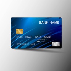 Realistic detailed credit cards. With inspiration from the abstract blue and black color on the gray background. Glossy plastic style. Vector illustration design EPS10