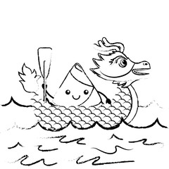 red dragon rice dumpling paddling festival chinese vector illustration   sketch style design