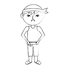 angry cartoon chinese man standing vector illustration   sketch style design