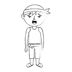 funny cartoon chinese man standing vector illustration   sketch style design