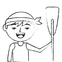 portrait cartoon man chinese with wooden oar vector illustration   sketch style design
