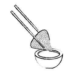 dumpling rice plate and soy sauce with sticks traditional vector illustration sketch