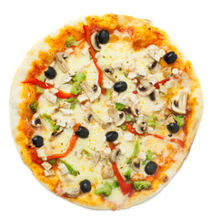Vegetable Pizza on White Background. Top View