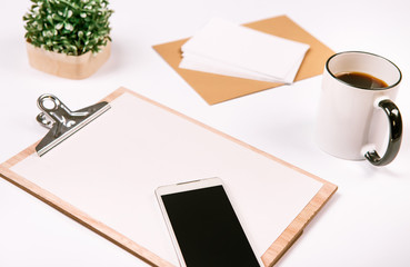 Mock up set business set tablet phone plants notebook