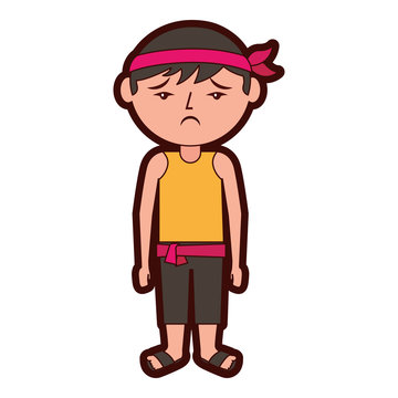 sad cartoon chinese man standing vector illustration 