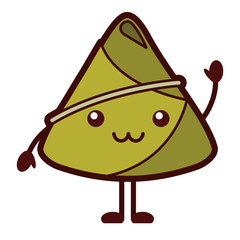 kawaii happy rice dumpling greeting cartoon vector illustration 