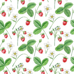 strawberry seamless pattern. Watercolor hand painted seamless pattern. Can be used as print, textile, fabric, wrappinc paper, wallpaper and so on.
