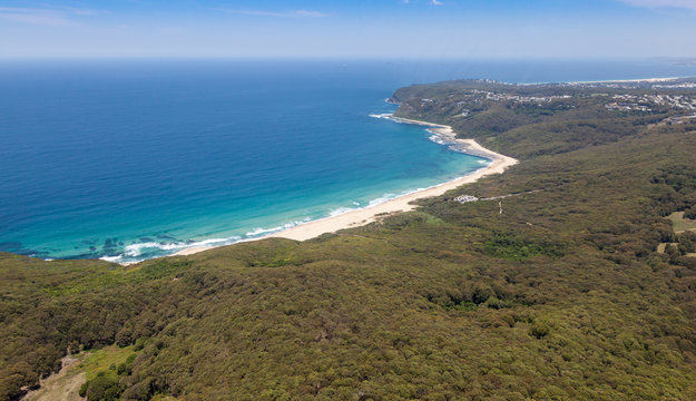 Dudley Beach Aerial View - Newcastle Australia. Dudley Beach is surrounded by state park providing bush walking in close proximity to Australia's second oldest city.
