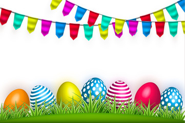 Vector realistic decorated easter egg green grass