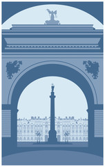 Saint-Petersburg Palace Square, view to the Winter Palace and Alexander Column under the Arch of the General Staff Building, Russian landmark vector illustration