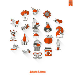 Set of Flat Autumn Icons