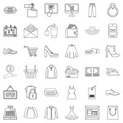 Online buying icons set, outline style