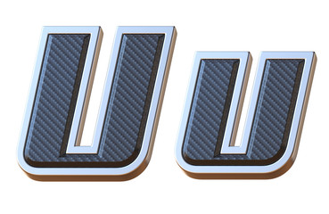 Carbon fiber and metallic font letter U
