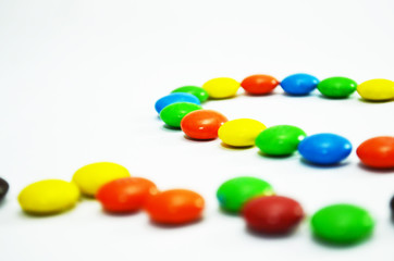 Close up of Colorful Chocolate Candy arrange in Heart Shape Concept