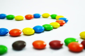 Close up of Colorful Chocolate Candy arrange in Heart Shape Concept