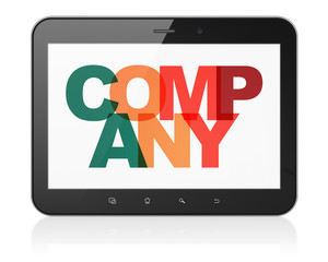 Business concept: Tablet Computer with Painted multicolor text Company on display, 3D rendering
