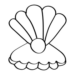 open seashell with pearl marine life vector illustration outline design