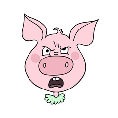 The cute pig has an anger and aggressive expression