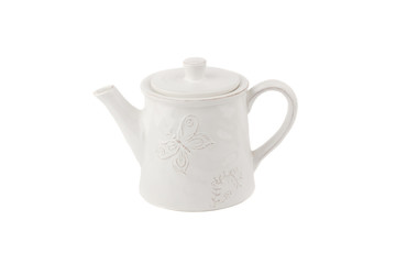 White ceramic teapot for coffee or tea, white background