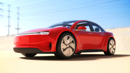 Fototapeta na wymiar Red sport car poster, 3d rendering