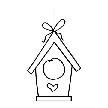 recommend clip art: wooden bird house hanging of a rope vector illustration outline design