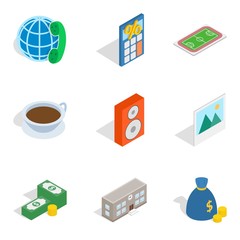 Investment in mobile icons set, isometric style