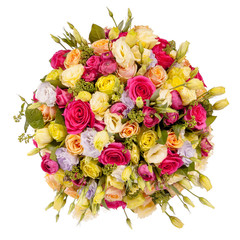 Bright bouquet shot from above, isolated on white
