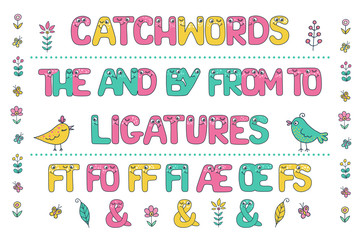 Cute set of colorful catchwords and ligatures