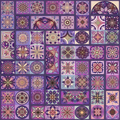 Seamless pattern with decorative mandalas. Vintage mandala elements. Colorful patchwork.