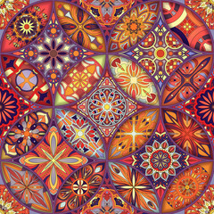 Seamless pattern with decorative mandalas. Vintage mandala elements. Colorful patchwork. - 194235971