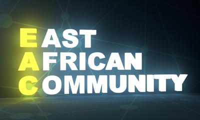 Acronym EAC - East African Community. Business conceptual image. 3D rendering. Neon bulb illumination Global teamwork.