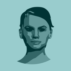 Face front view. Elegant silhouette of a female head. Short hair. Monochrome gamma.
