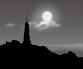 The Eastern Pagoda Under The Moonlight