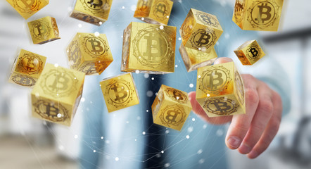 Businessman using bitcoins cryptocurrency 3D rendering