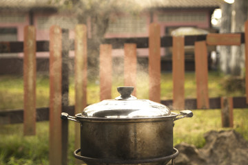 Steam from boiling water