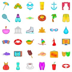Outdoor rest icons set, cartoon style