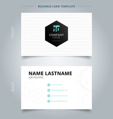 Creative business card and name card template geometric white, gray hexagon pattern overlap background.