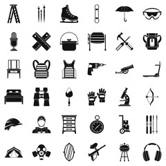 Auxiliary equipment icons set, simple style