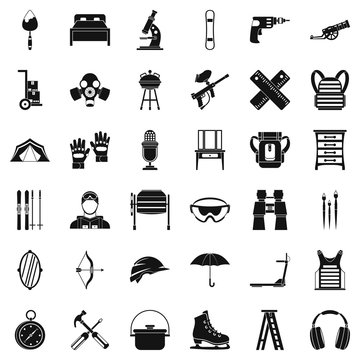 Additional equipment icons set, simple style