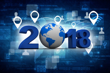 Happy New Year 2018 with Earth globe concept, 3D rendering