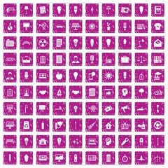 100 lamp icons set grunge pink