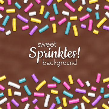 Seamless background of chocolate donut glaze with many decorative sprinkles