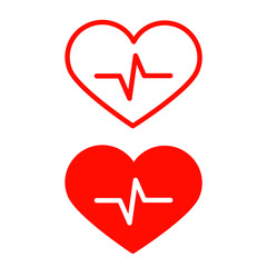 Vector Red Heart Icons Set with Cardiogram Symbol Isolated on White Background