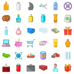 Cargo transportation icons set, cartoon style