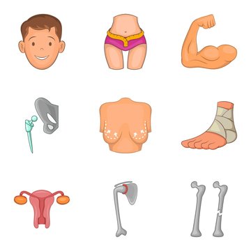 Healthy body icons set, cartoon style