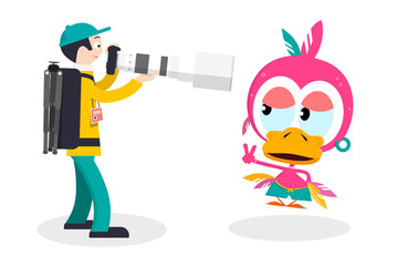 Photographer with Big Lens and Funky Chicken